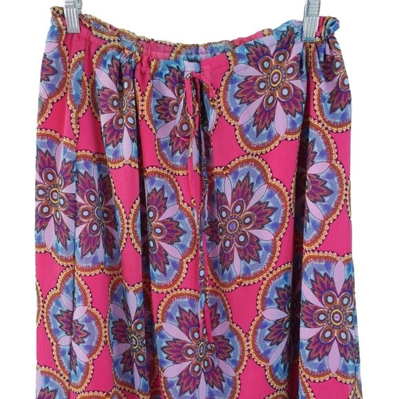 Nicole x Nicole Miller Maxi Skirt Pink Medium Paisley Medallion Lined Drawstring - Picture 2 of 6